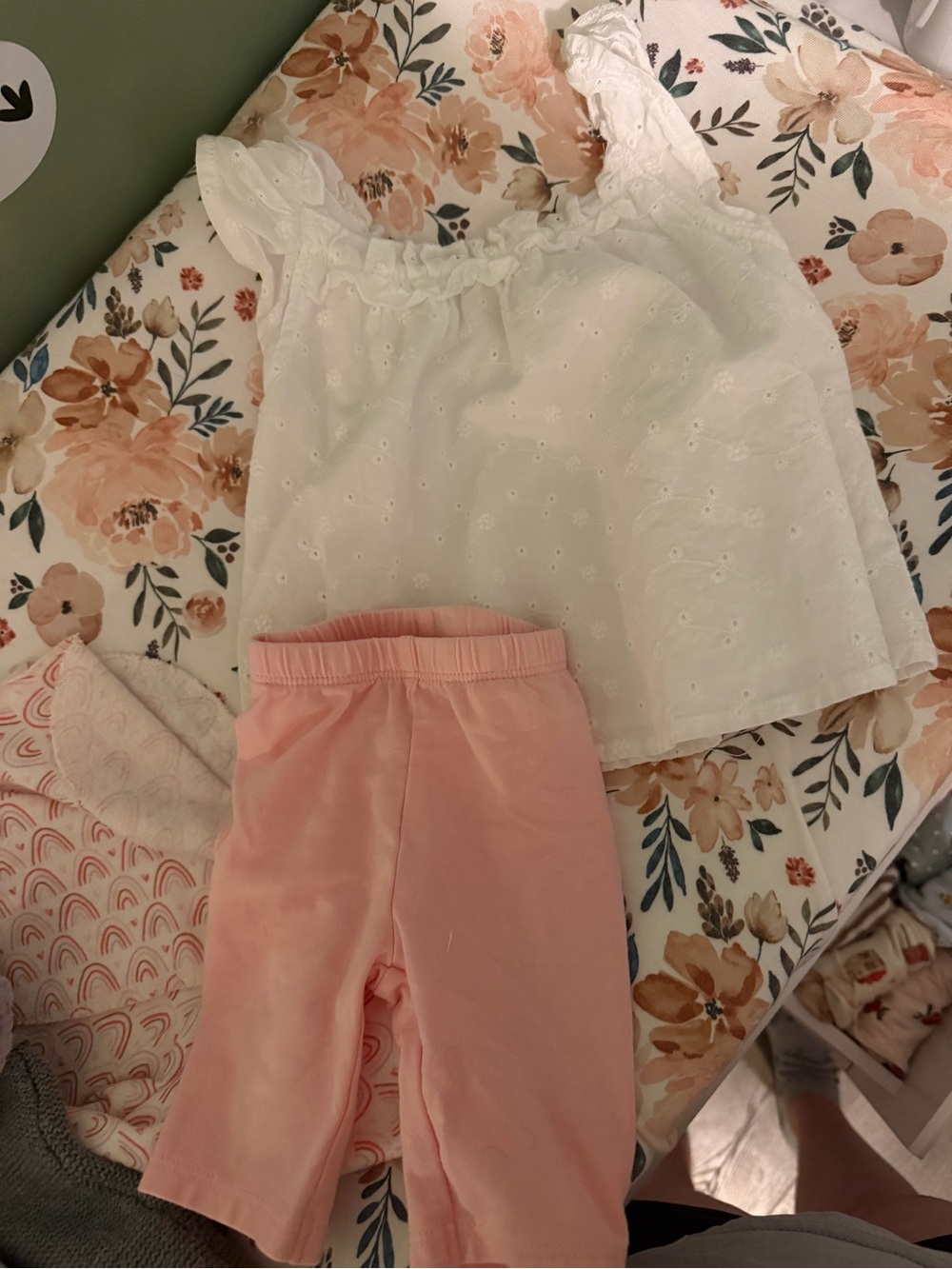 NWOT 0-3 First Impressions White Eyelet Ruffle Tank with Pink Leggings